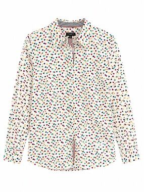 Talbots Petite Heart Print Cotton Button-Down Shirt LP Multicolor